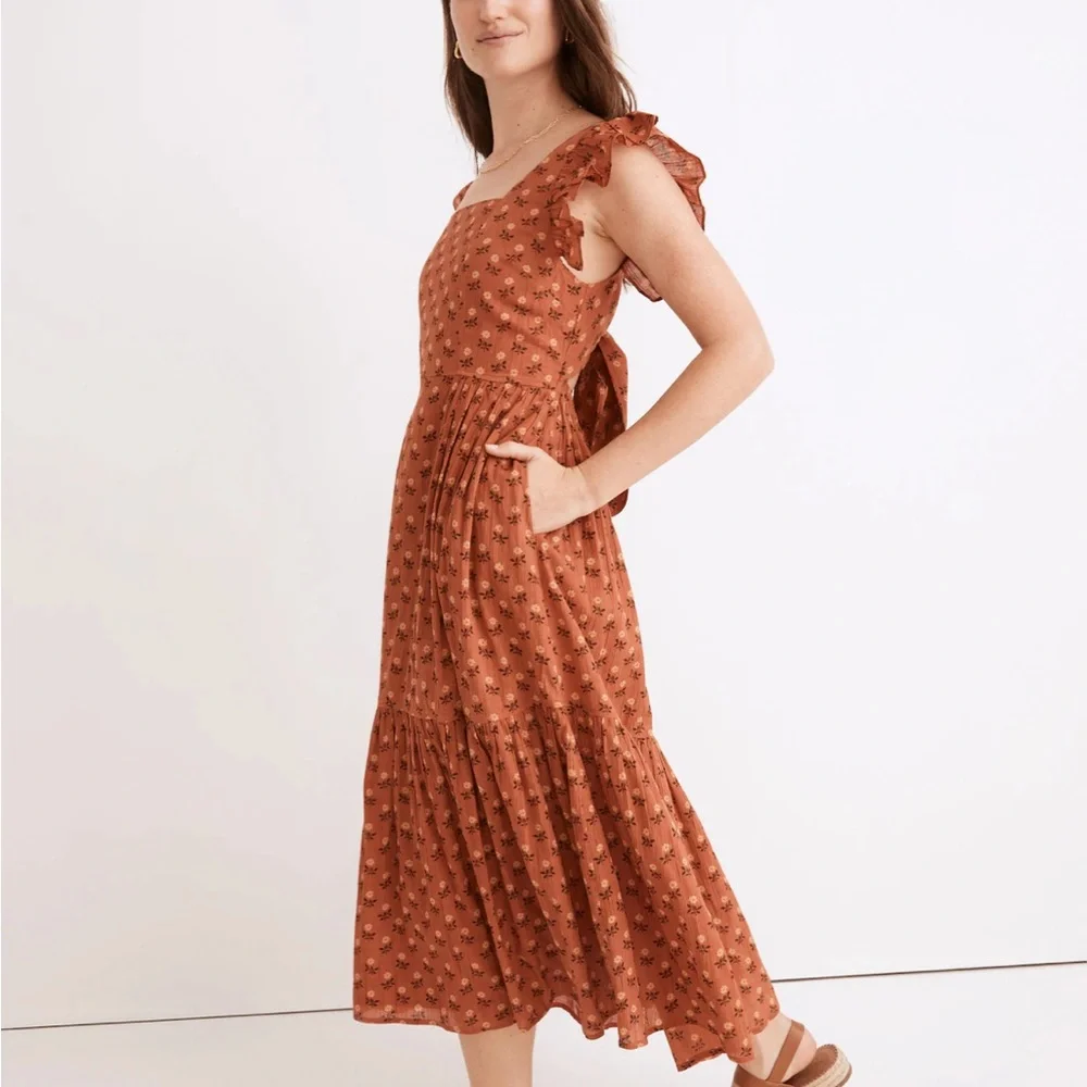 Madewell Ruffle Strap Tiered Midi Dress in Wild Calendula Block Print - Picture 3 of 9